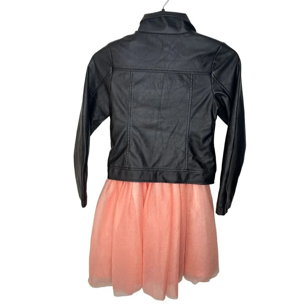 Sean John Girls Faux Leather Jacket & Tulle Dress Set Size M Peach Color
